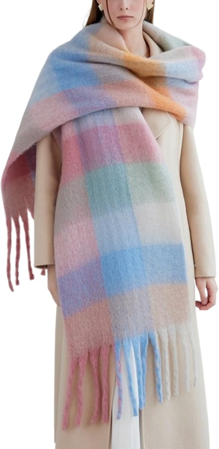Chunky Scarf for Women Winter Plaid Thick Warm Long Shawl Wraps Cold Weather Big Christmas Fashion Blanket Scarves