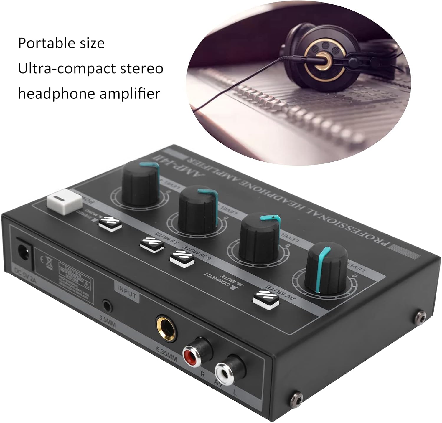 4 Channel Stereo Headphone Amplifier Earphone Amp Ferroalloy Mono/Stereo Monitor Set with Independent Volume Control (100‑240V)(US Plug)