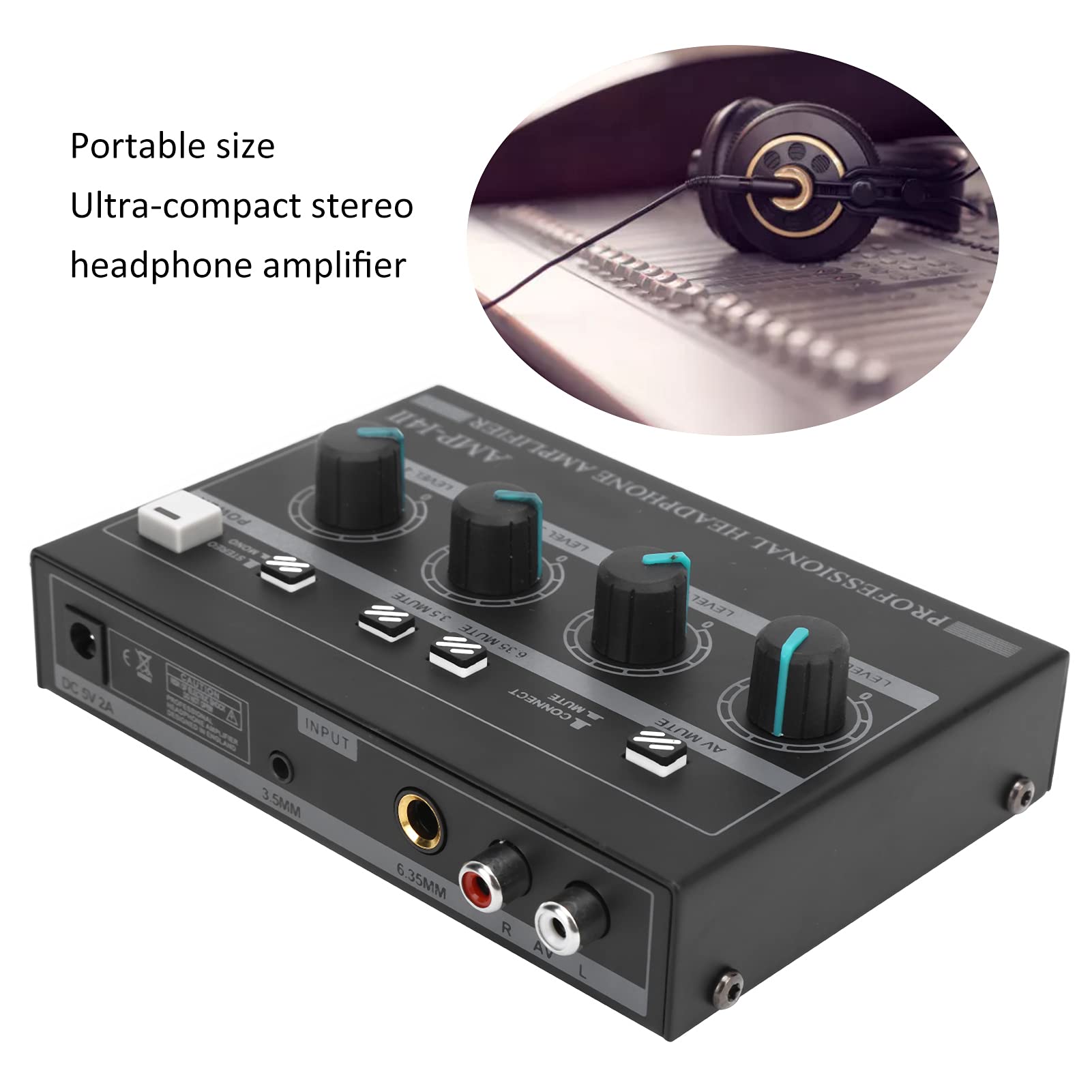 BTER Amplificatore Audio Professionale Mono/Stereo a 4 Canali - Splitter per Cuffie Portatile Con Uscita TRS da 1/4" e 1/8" e Ingresso Audio/TRS