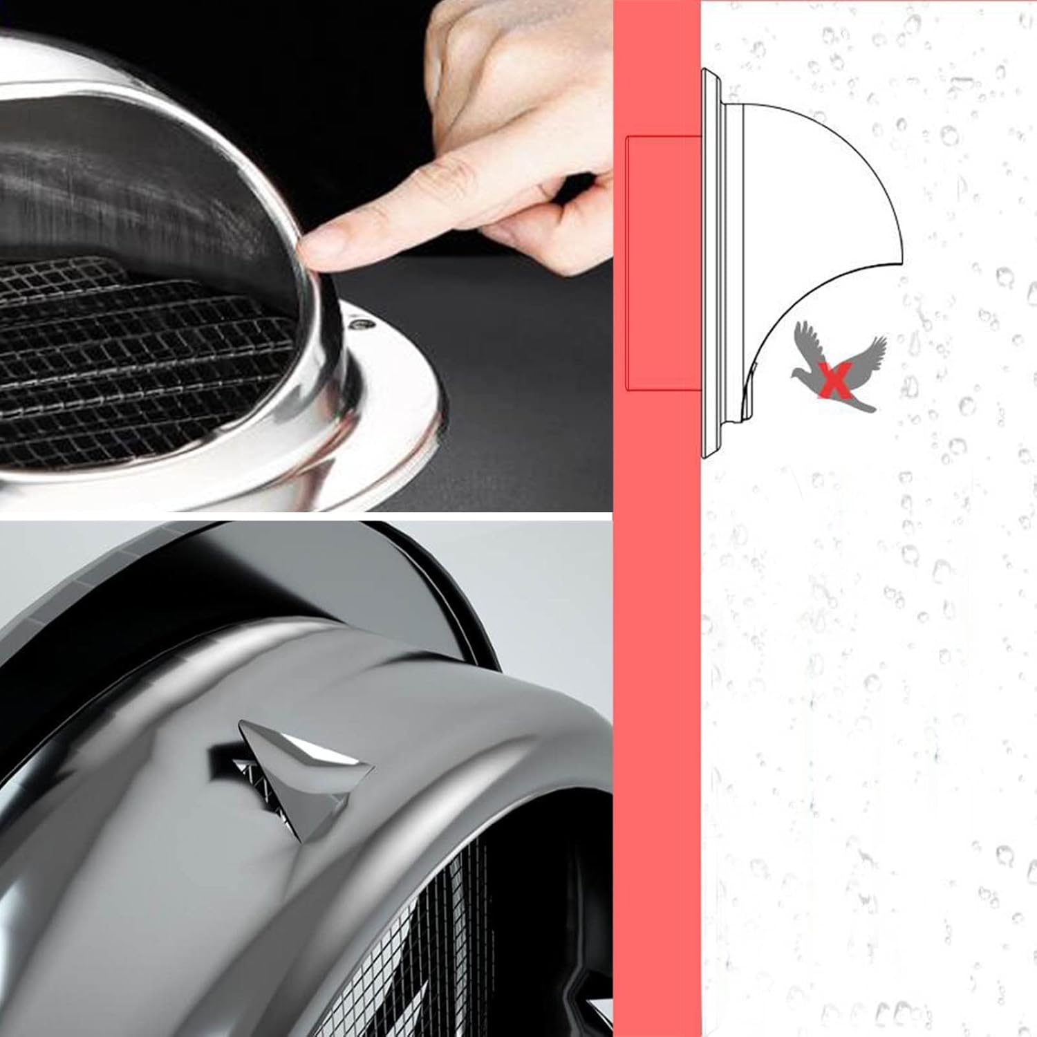 304 Stainless Steel Wall Vent Outlet, Round External Extractor ?60/100/125/170/200mm, Vent Built-in Fly Screen Mesh, Soffit Vents for Apartment Ventilation, Home Decor(Silver 12in/300mm)