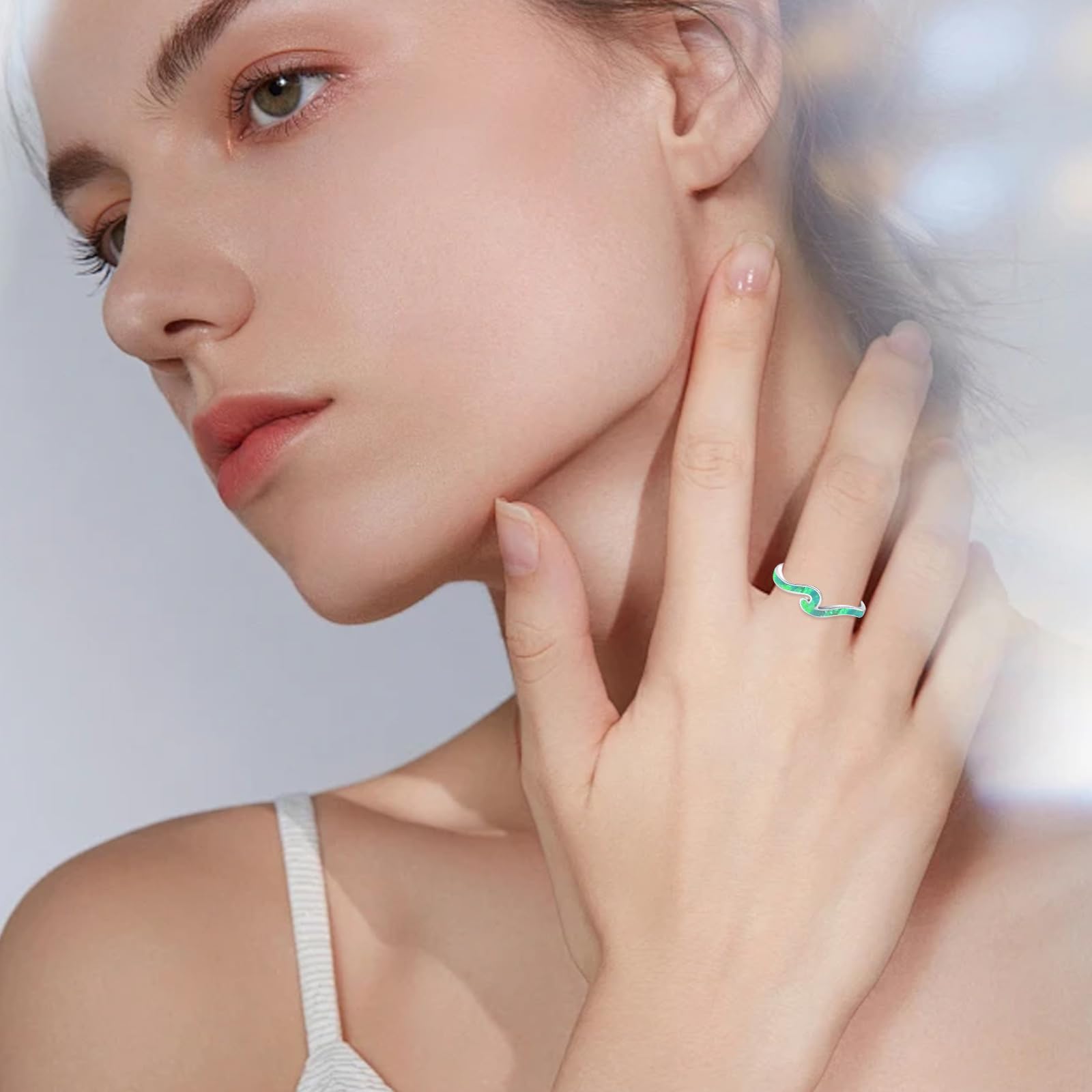 TRISHULA Damenringe 925 Sterlingsilber Verstellbarer Opal Ring mit Opal und Wellen Design Ozean Schmuck Geschenk für Damen und Herren Naturliebhaber