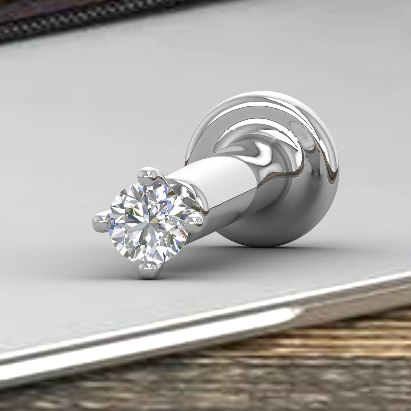 FINEROCK 0.03 Carat 4-Prong Solitaire Diamond Nose Pin Screwback Nose Stud in 14k White Gold - Certified