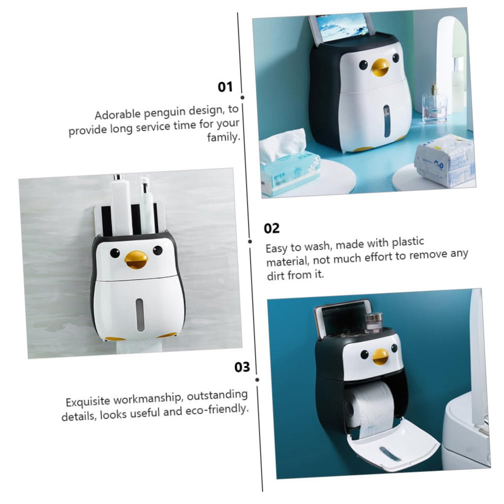 Weiße Kunststoff Papierbox Pinguin mit Ablage, Bohrfrei