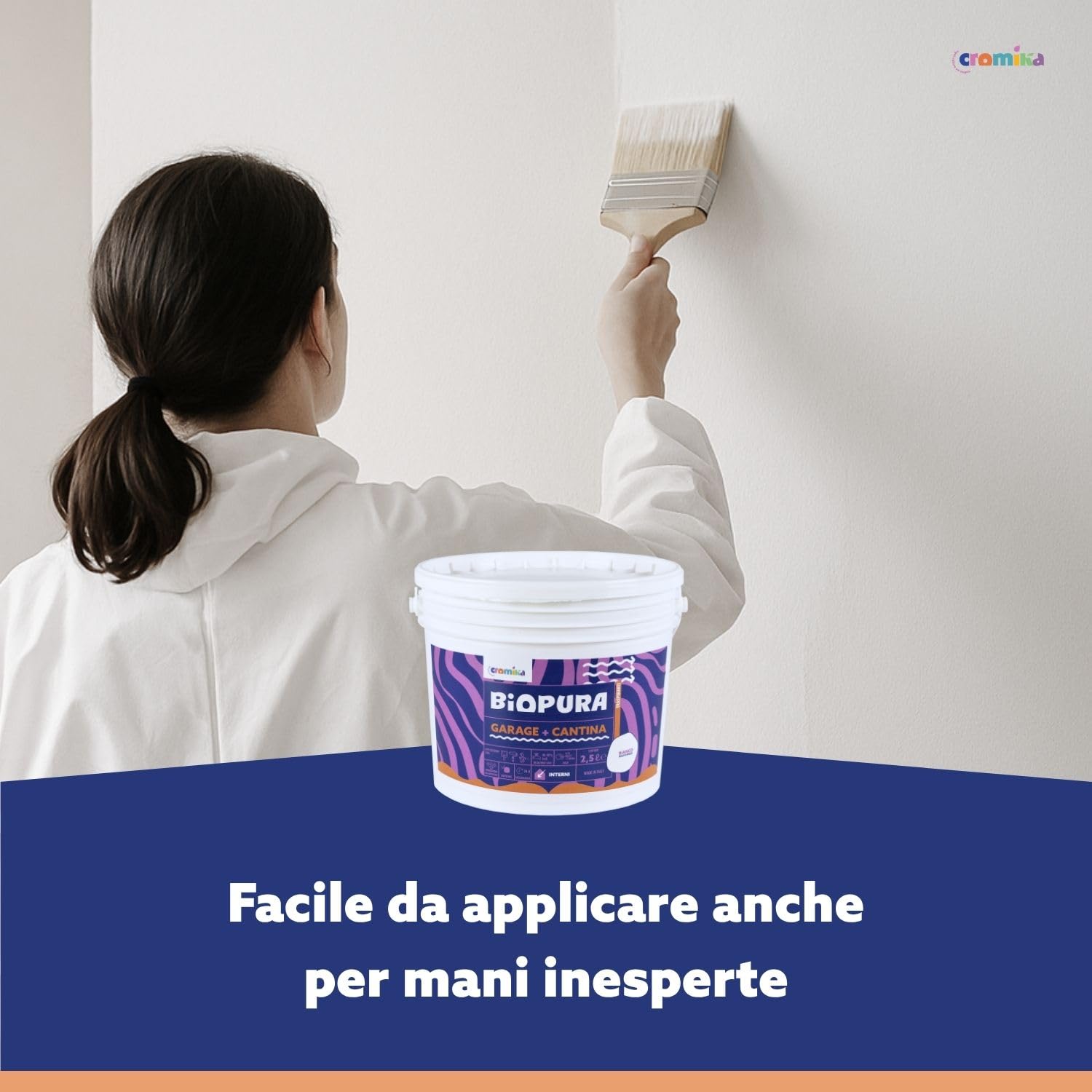 CROMIKA BIOPURA Garage e Cantina Pittura Murale Traspirante, Bianca Opaca, Contro la Muffa Made in Italy (Bianco, Litri 10)