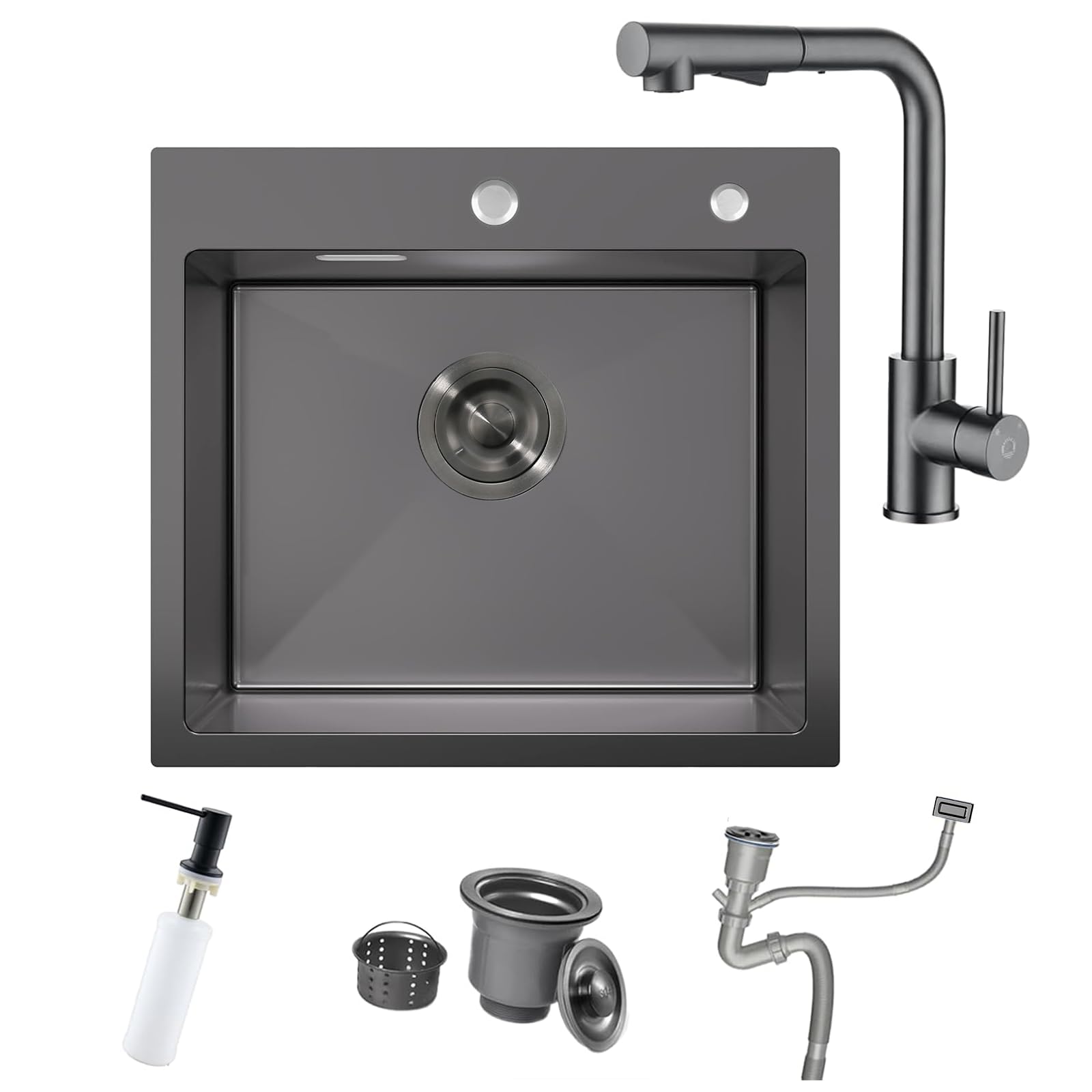 Évier anthracite 55 x 45 cm et mitigeur extractible au design contemporain