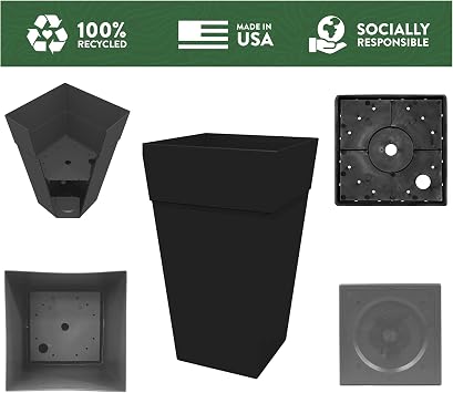 Bloem Finley Tall Tapered Square Planter 25 Black