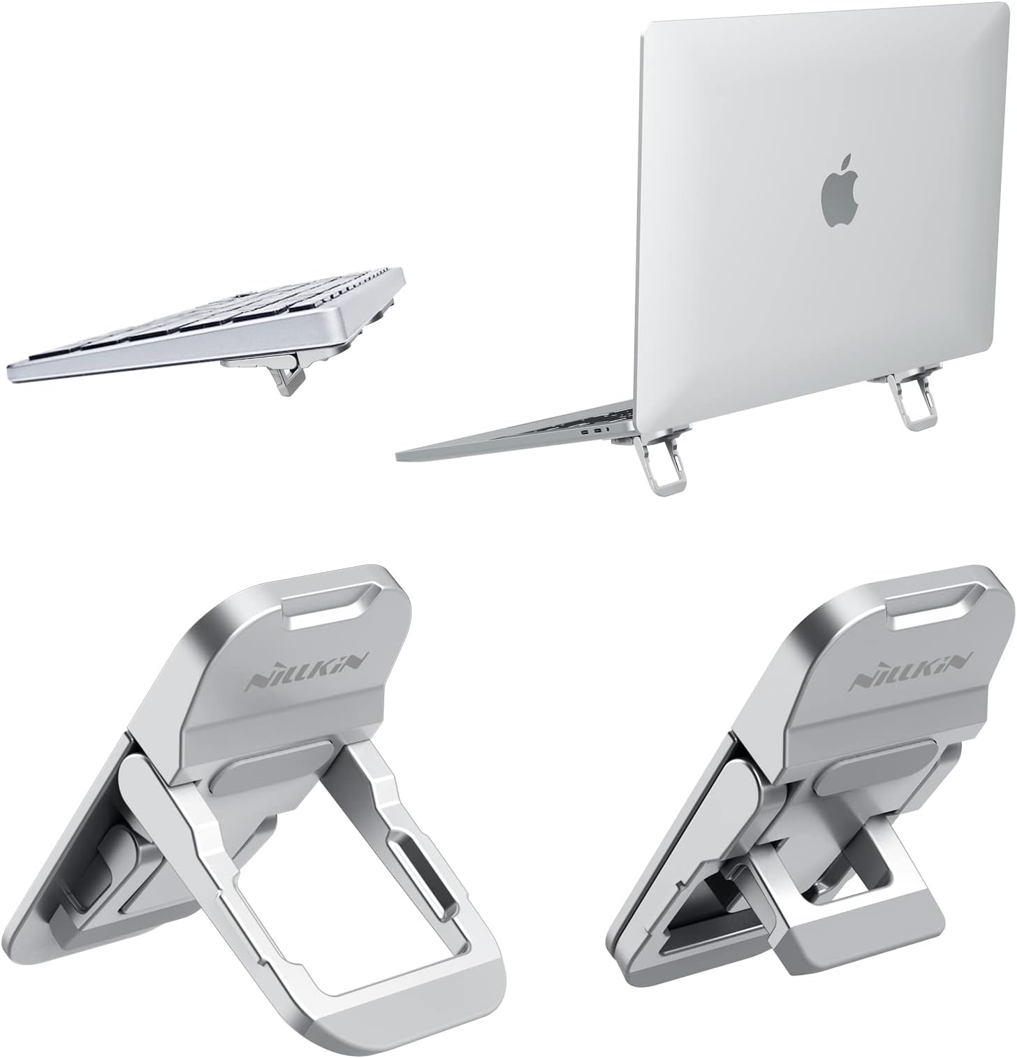 Portable Laptop Stand with 3 Adjustable Angles, Flip Keyboard Riser Feet for Most Keyboards, Computer Keyboard Stand for Desktop, MacBook, HP and Other 10-17 Inches Laptop Feet Riser, Silver