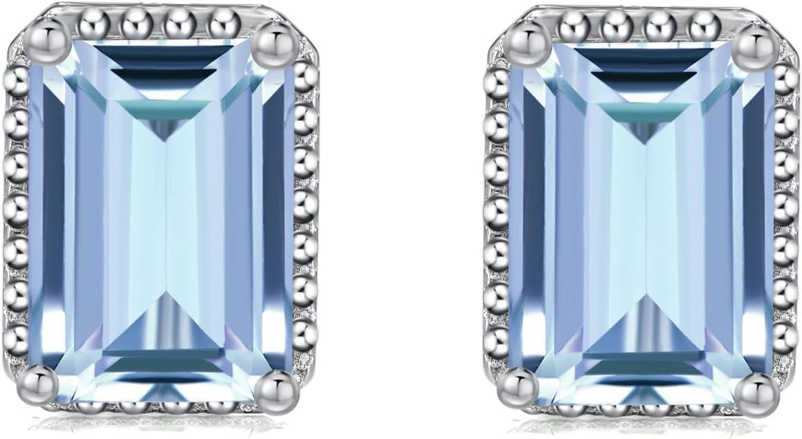 Natural Purple Amethyst/ Garnet /Olivine /Topaz /Citrine Crystal Sterling Silver Stud Earrings Hypoallergenic Square Handmade Dainty Classy Earrings Jewelry Gift For Her （Emerald Cut 4 * 6mm 1.50 Carat Cttw ）