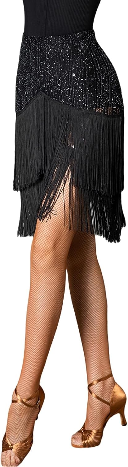 Women Black Latin Dance Skirt Practice Wear Tassel Skirt Short Skirt Professional Dance Skirt Performance Skirt - Image 3