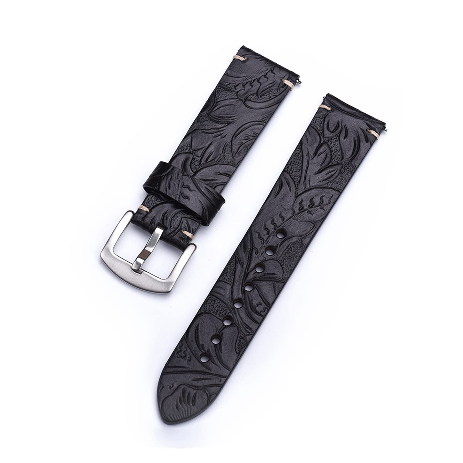 Bracelet en cuir sculpté noir 22mm pour votre montre au bureau