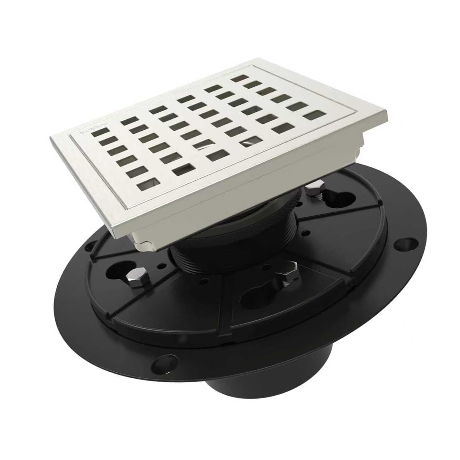 Buxuaaaa 6 Inch Brushed Color Efficient Drainage Stainless Steel Floor Drain Bathroom Square Shower Drain With Flange Hair Strainer Removable Grids Bathroom Square Shower With Flange