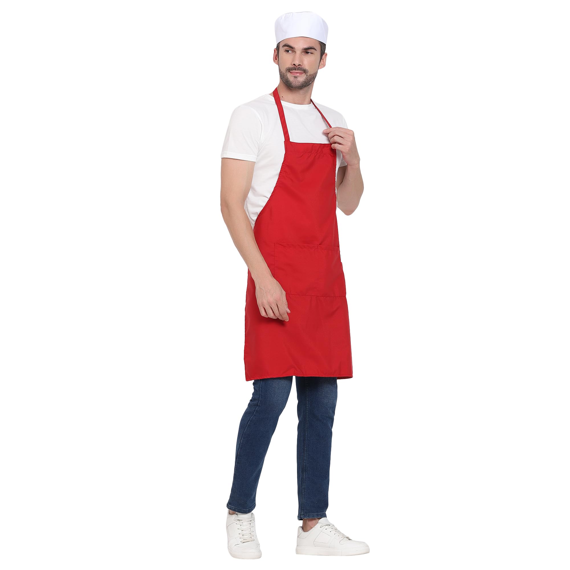 uniformer RedStar - Paquete de 2 delantales unisex para cocina para hombres y mujeres, perfectos para la cocina del hogar, restaurante, cafetería, cocina, bar, salón, barbería (rojo, 2 piezas)