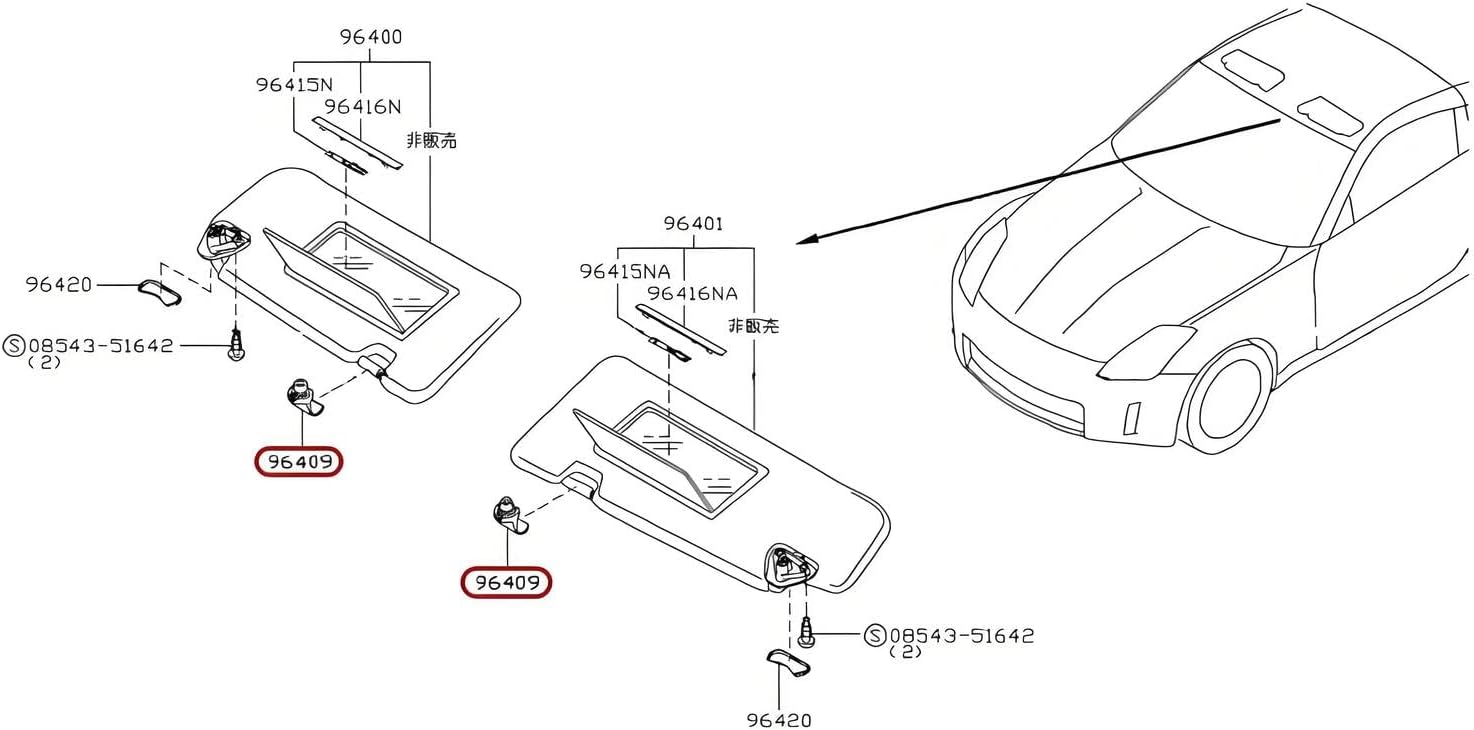 2pcs Sun Visor Retainer Clip for Nissan 350Z Juke for Infiniti FX35 2004-2009 96409-CG000 Black