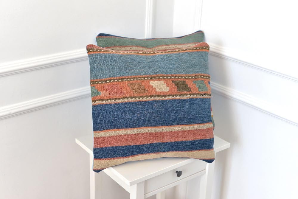 Pillow Handwoven Rug Cushion Kilim Pillow Size 18x18 Inches Home Decor Cushion Oriental Cushion Decorative Throw Pillows Set of 2