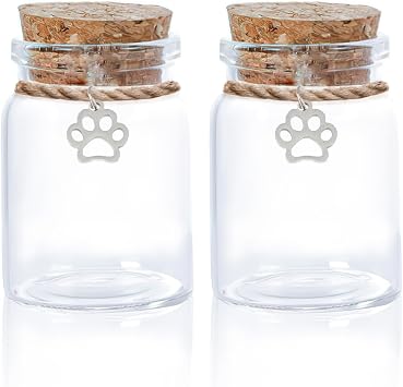 2PCS Pet Fur and Hair Keepsake Bottle, Pet Hair Memorial Bottle, Preserve Precious Memories, Glass Keepsake Bottle with Dog Paw Pendant Remembrance for Dogs, Cats, Horses, Small Mammals 3.7cm x 5cm