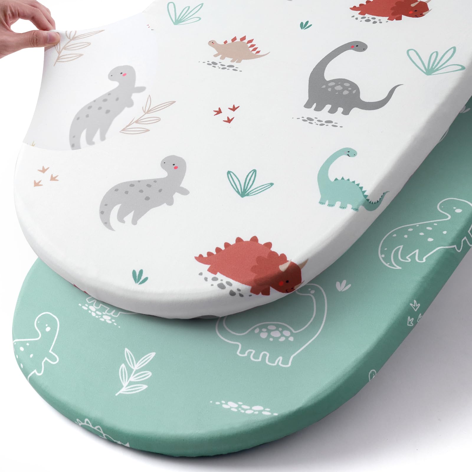 BROLEX Stretch Fitted Bassinet Sheet Set 2 Pack Cradle Sheets for Bassinet Pad/Mattress,Unisex Boys Girls,Ultra Soft,Cute Dinosaurs
