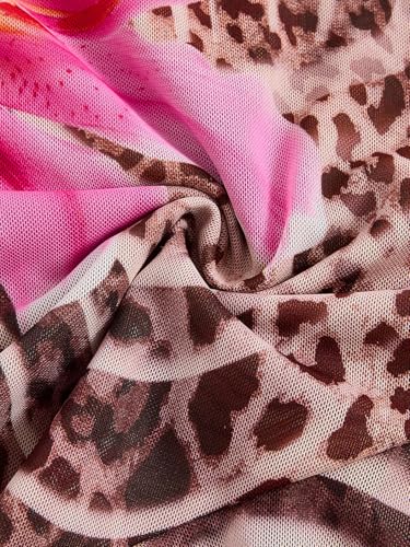 Verdusa Women's Cheetah Floral Ruffle Tube Top Y2K Strapless Backless Fitted Tops3