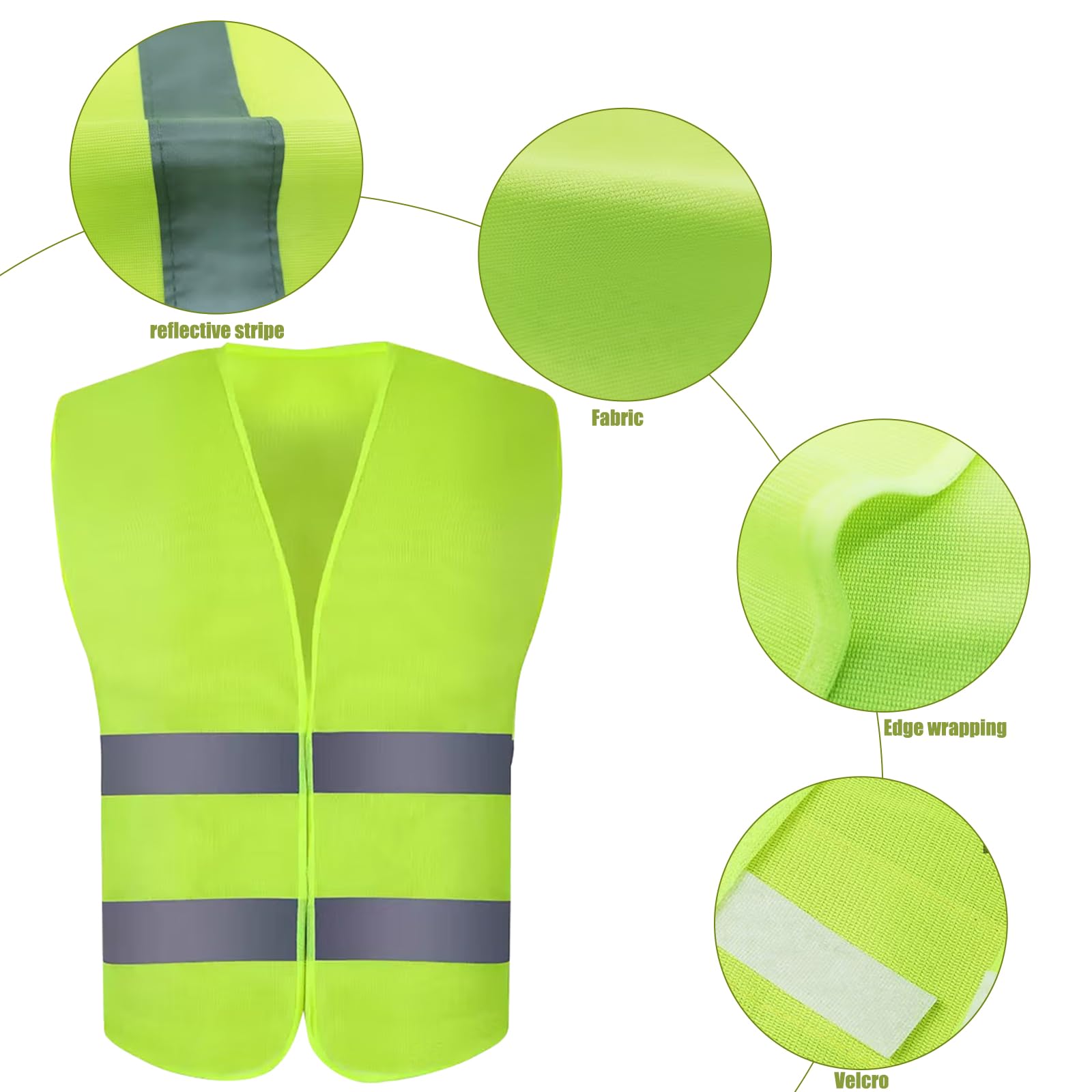 GEERDAN 10 Piezas Chaleco Reflectante, Chaleco Reflectante Homologado, Amarillo Chaleco de Seguridad de Alta Visibilida, Chaleco Trabajo Unisex para Correr Moto Bicicleta Conductor Limpiadores