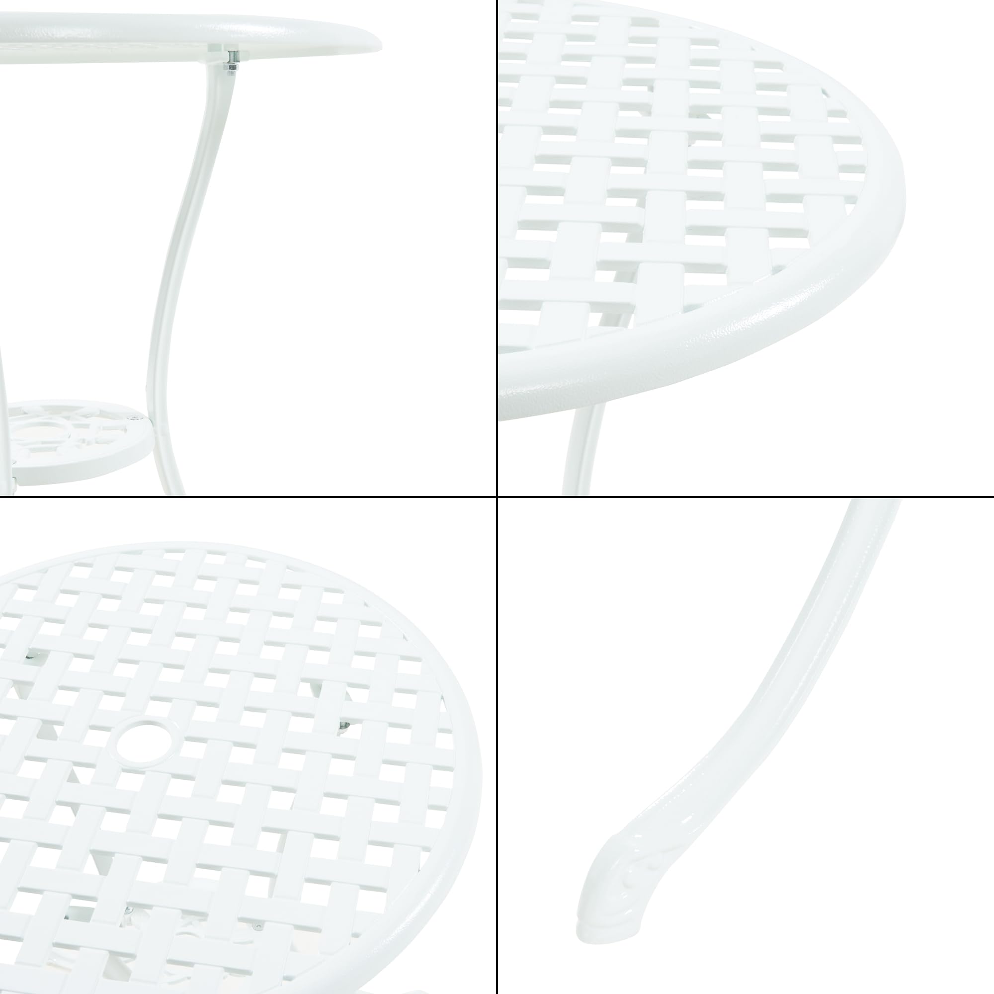 casa.pro Set da Bistrot in Alluminio Pressofuso con 2 Sedie con Braccioli e Tavolo Rotondo Motivo Intrecciato Ideale per Giardino Balcone Caffetterie - Bianco
