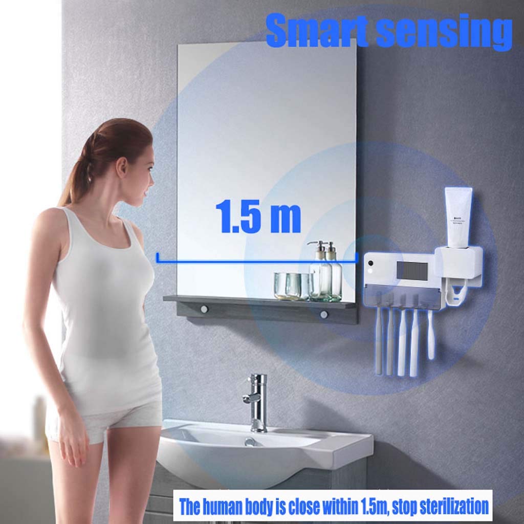 TJH Smart - Supporto per la disinfezione degli spazzolini da Denti, da Parete con Raggi UV, sterilizzatore per spazzolini da Denti elettrici, Installazione Senza perforazioni