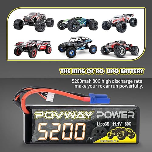Miniatura 5 de Batería Lipo de 11.1V 80C 5200mAh 3S Batería RC con enchufe EC5 Hardcase  Alta potencia para RC Car RC Truck RC Boat & Drones RC Racing Modelos (2