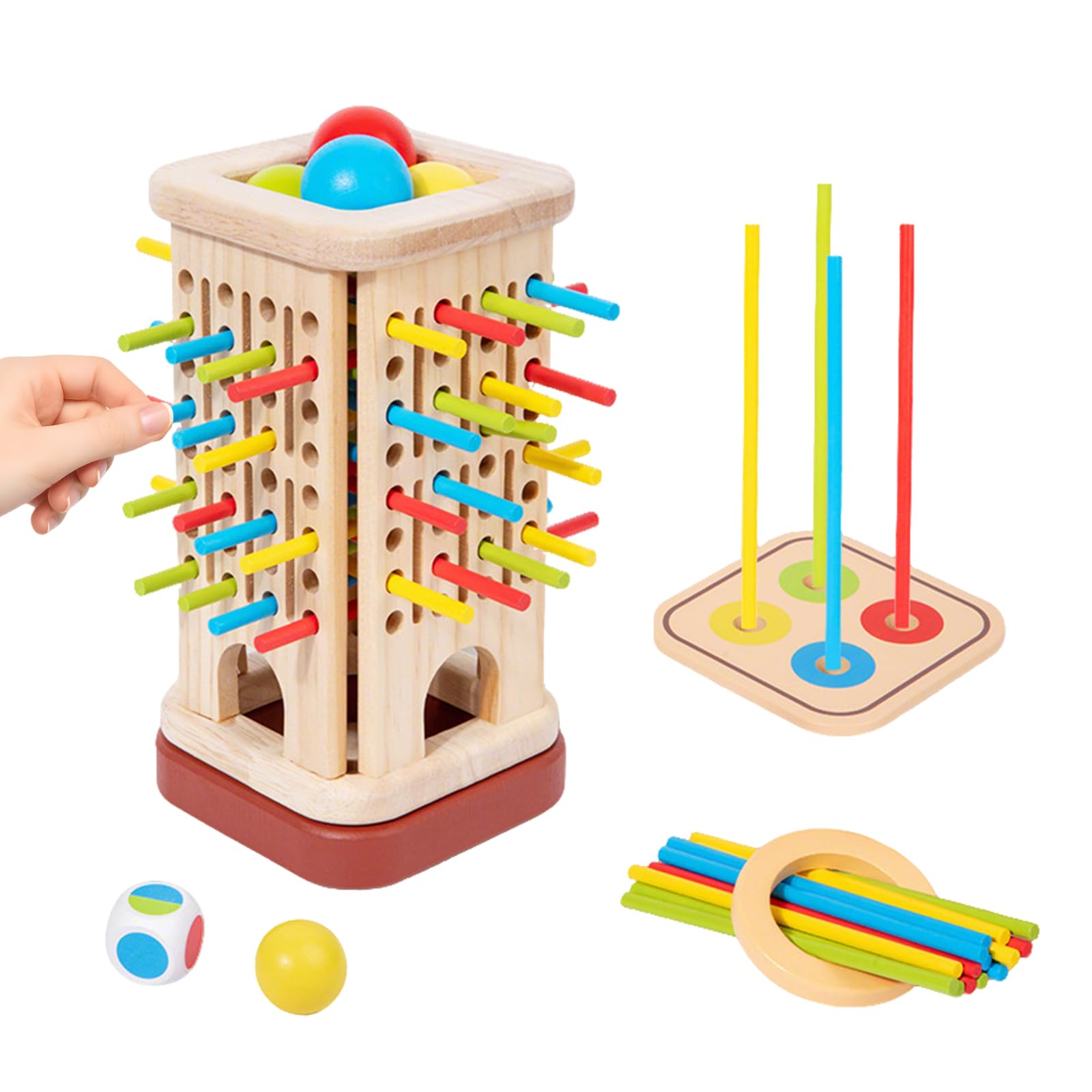Falafoty Montessori Wooden Stick Game for Kids Adults 32 Colorful Sticks Dice Game Math Educational Toy,Fine Motor Skill Toy & Logical Thinking