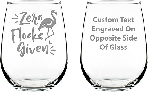 Miniatura 6 de Zero Flocks Given  Cute Funny Flamingo Stemless Wine Glass, Large 17 Ounce, Etched Sayings, Gift Box
