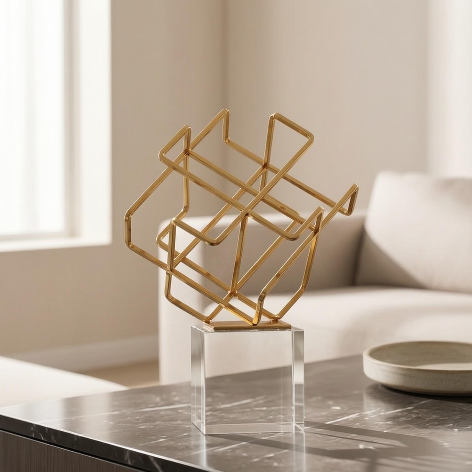 rockible Figura Conceptual Metal | Adorno Metal con Base Acrílico, Tridimensional, para Oficina, Estantería, Plata, Estilo B