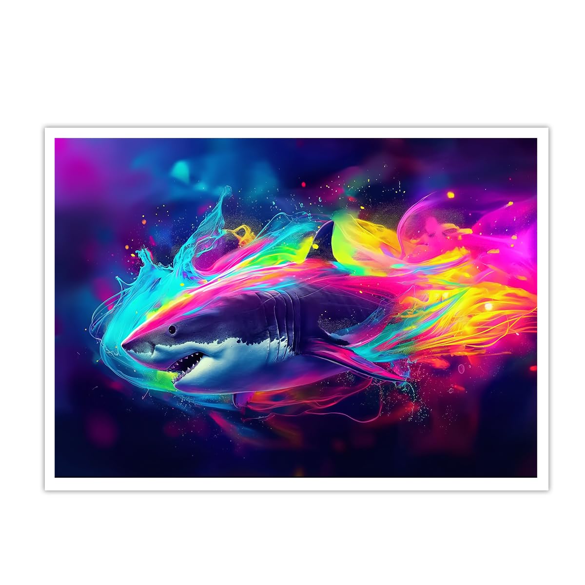 Affiche requin néon décoration salon moderne et chambre ado - 8