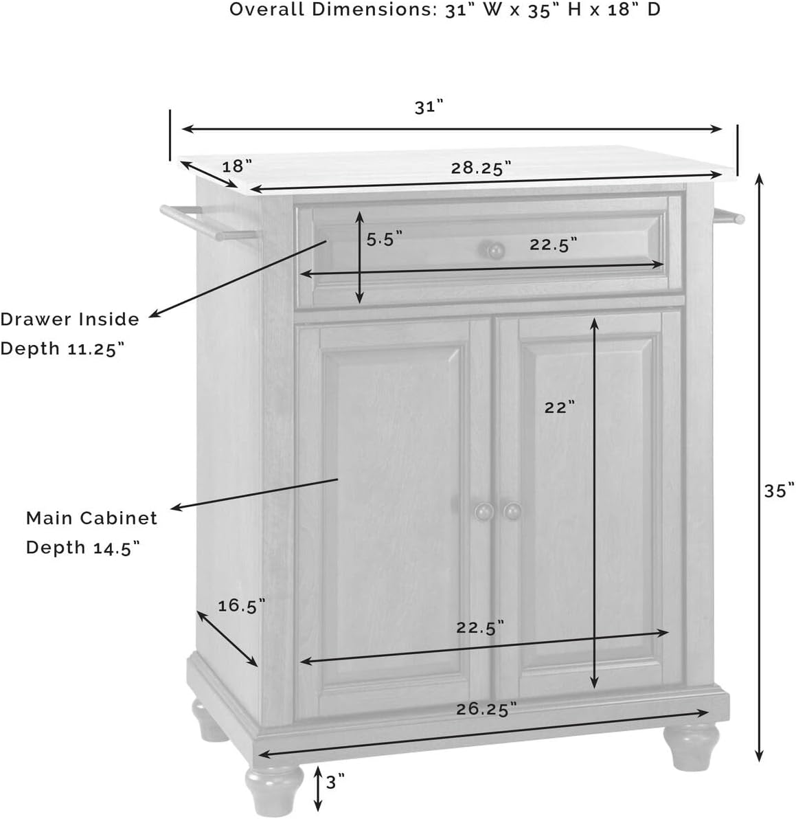 HomeStock Kitchen Island Cart with Stone Top - Portable Kitchen Storage Island, Modern Kitchen Furniture