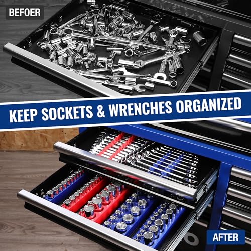 WORKPRO 8-Piece Magnetic Socket Organizer and Magnetic Wrench Organizer Set, Socket Holder Set 1/4", 3/8", 1/2" Drive Metric SAE Socket Storage, Metric SAE Wrench Holder(Socket, Wrench not Included) - Image 3