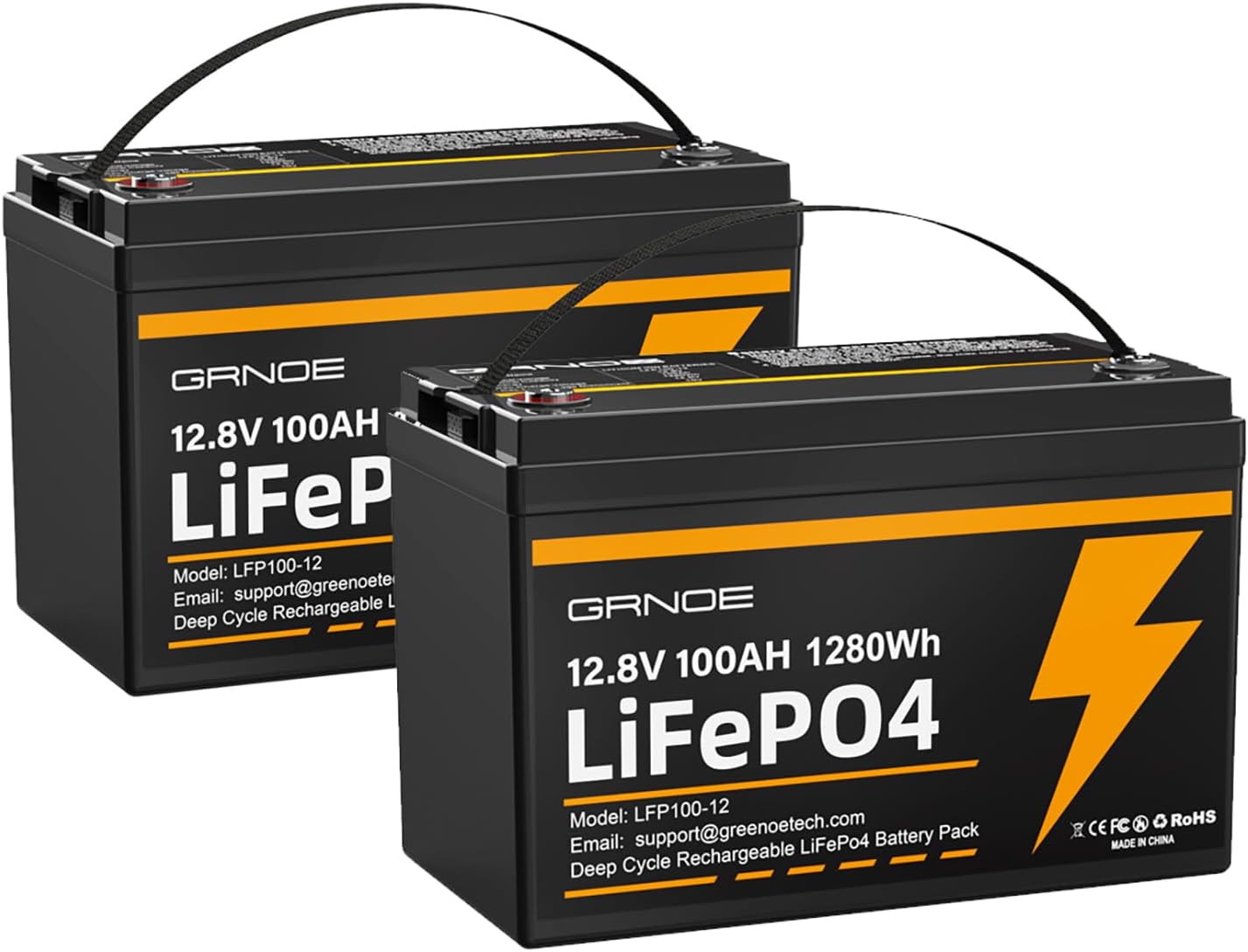 12V 100Ah LiFePO4 Battery Group 31 With Built-in 100A BMS (2 Pack), 1280Wh Lithium Battery with 15000 Deep Cycles, Prefect for Solar System, Rvs, Marine, Vans, Trailer, Backup