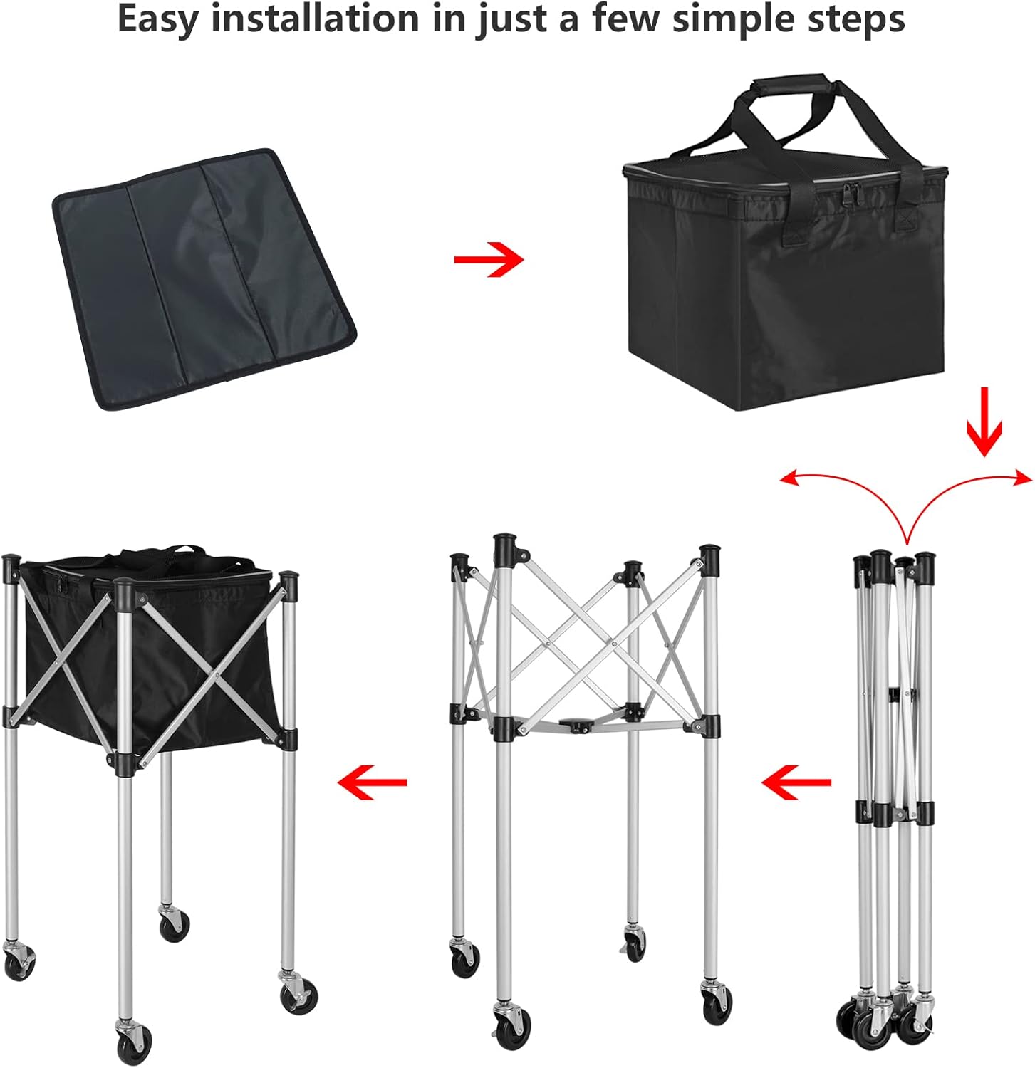 ITHWIU Foldable Tennis Ball Hopper Basket Cart Holds 155 Balls Wheeled Teaching Carts, Light Aluminum Alloy Trolley for Tennis Balls, Portable Compact Design, Black : Sports & Outdoors