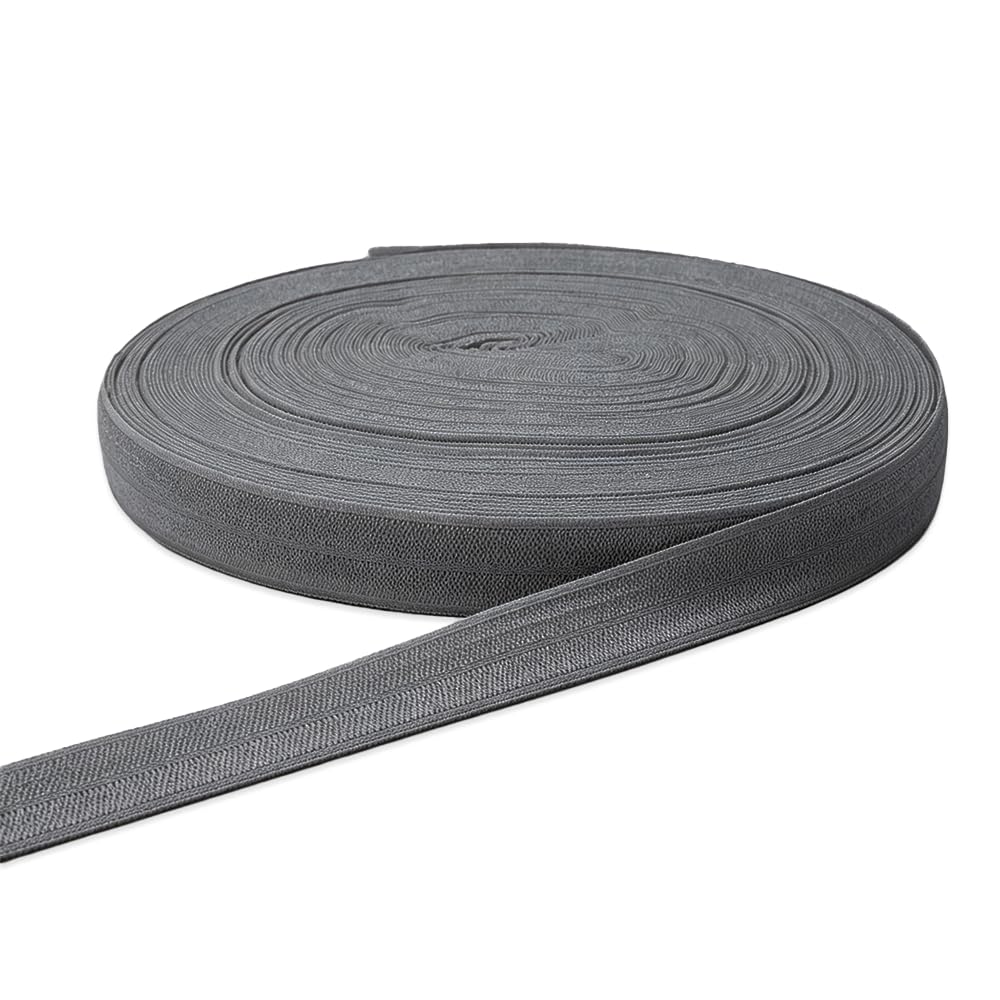 Jamsinmu SJ008-Grey C004-1520 Elastic Bias Binding Tape, Fold Over Elastic Band for Sewing, Jersey Edging Tape for Sewing, 15 mm