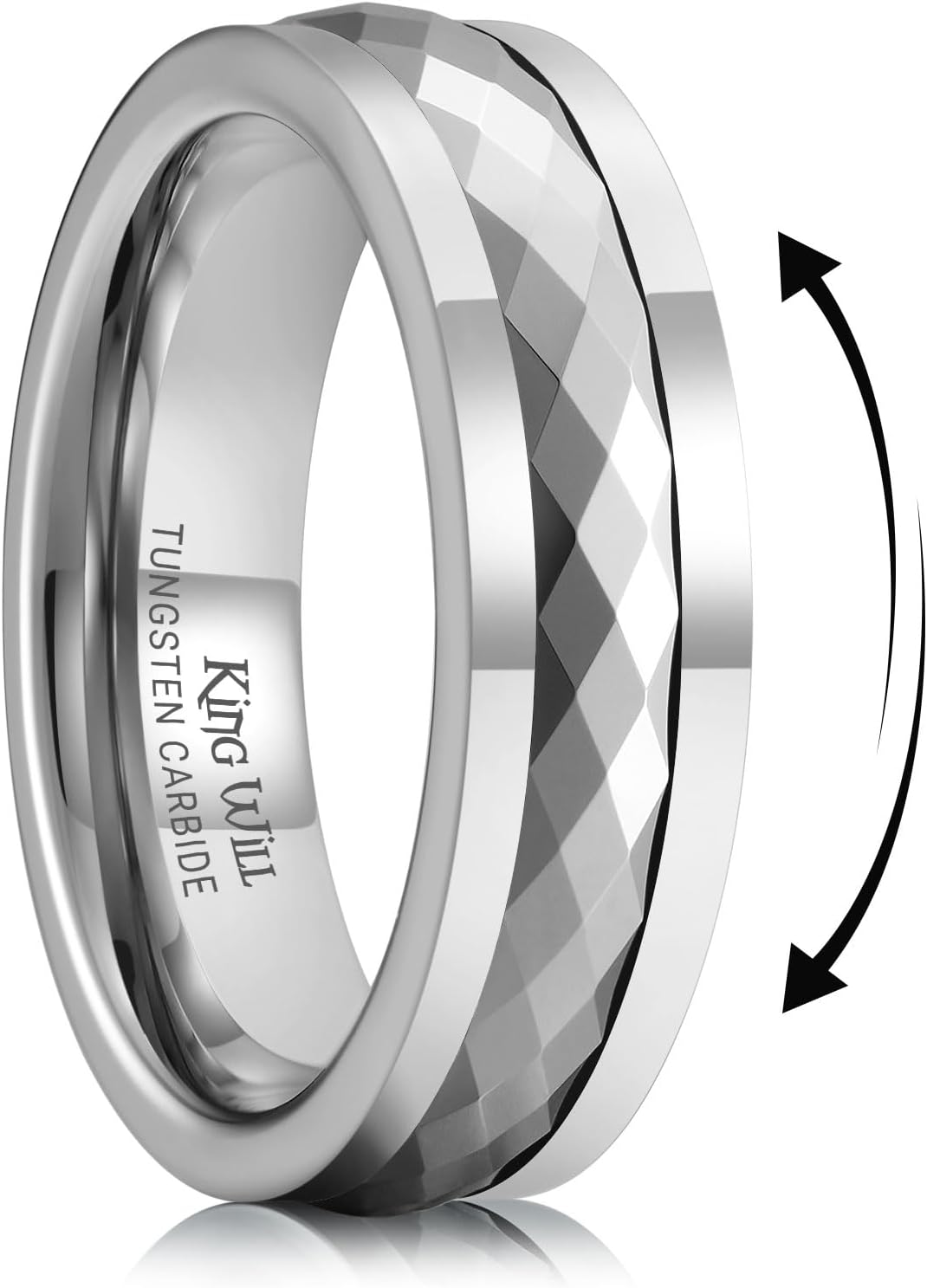 King Will Men's Silver/Black/Gold Spinner Tungsten Carbide Fidget Ring, 6mm/8mm Polished Flat Cut Spinning Wedding Band Anxiety Rings for Men Women, Comfort Fit, Durable