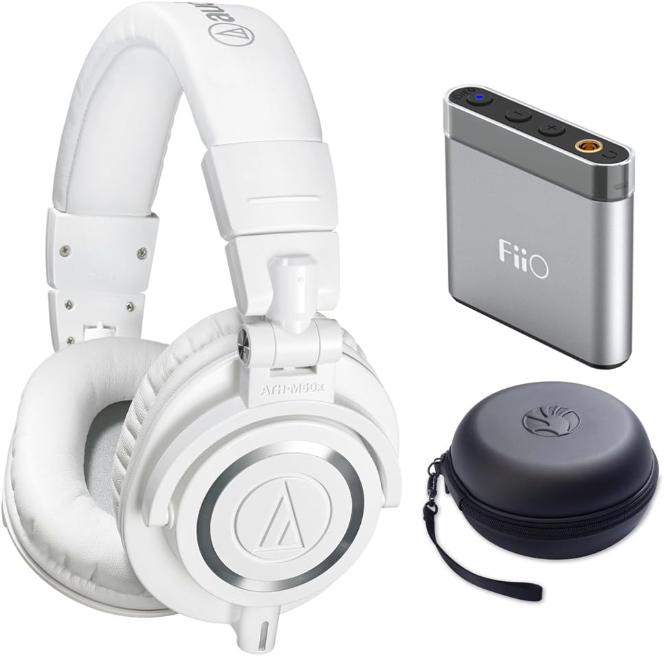 Audio-Technica ATH-M50X White Pro Studio Headphone Bundle + Slappa Case