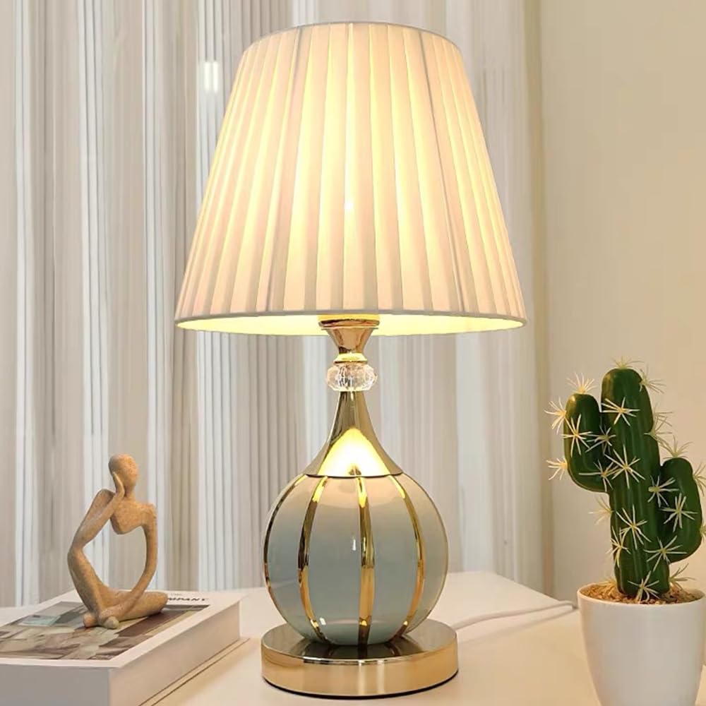 Lámparas Para Mesita De Noche Lámpara De Mesa De Noche De Cerámica, Lámpara De Escritorio De Lujo Moderna E27, Mediterráneo Retro Para Oficina, Sala De Estar Comedor Oro blanco (azul)