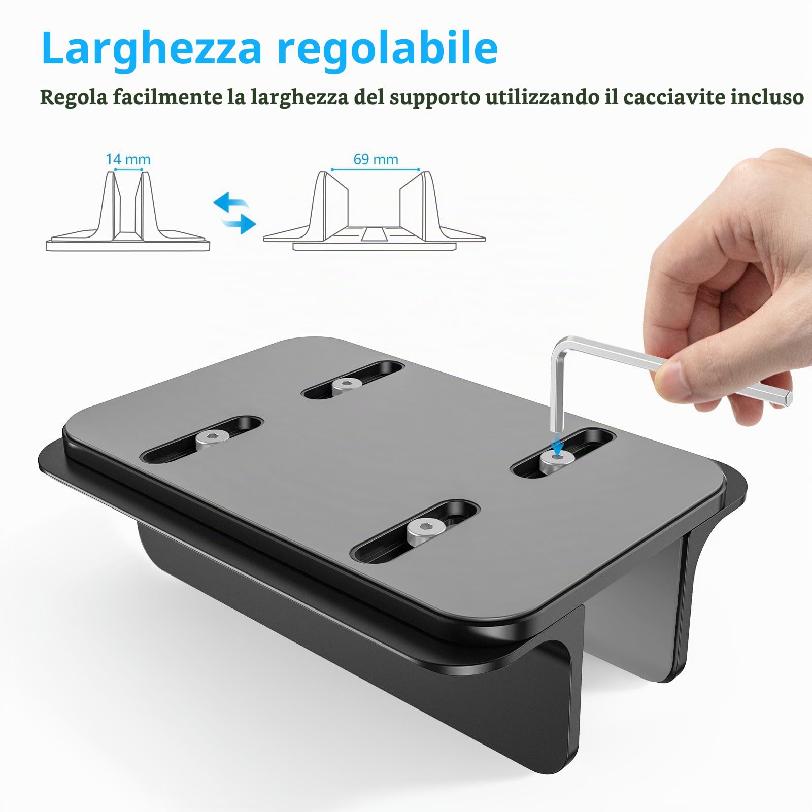 OMOTON Supporto verticale regolabile in alluminio per computer portatile per MacBook Pro/Air ecc. (fino a 17,3 pollici), nero
