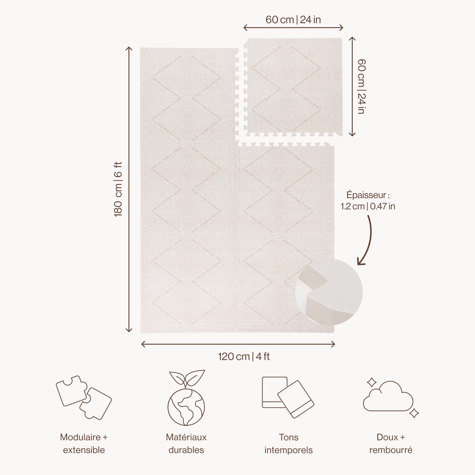 Toddlekind Premium Tapis Puzzle Bebe – 6 Pièces en Mousse EVA, Tapis Eveil Bebe Pour Les Espaces De Vie – Aire De Jeu Modulaire De 1,2 Cm D'Épaisseur - 60×60cm Par Dalle, 120×180cm