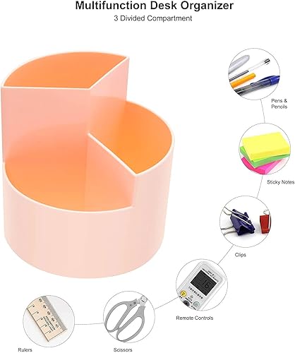 Miniatura 3 de Siveit Soporte giratorio para bolígrafos, 3 ranuras para lápices giratorio de 360 grados, organizador de escritorio, lindo recipiente para el hogar,