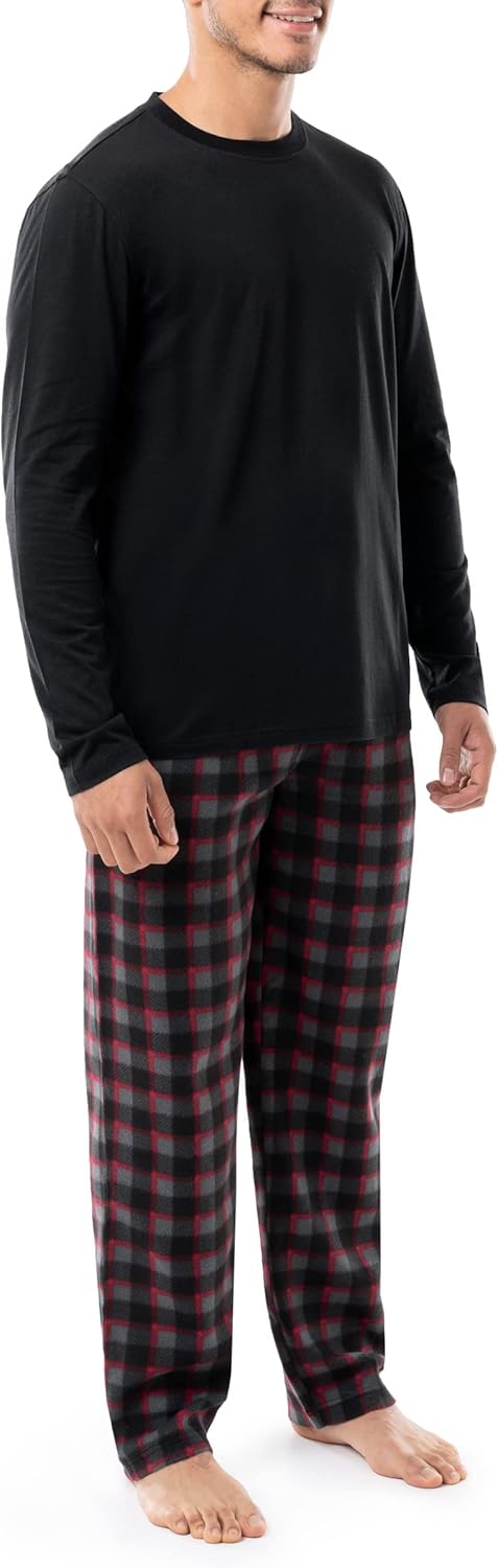 Varsity mens Long Sleeve Jersey Knit Top and Fleece Pant Sleep Set - Image 8