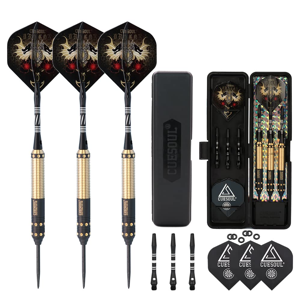 CUESOUL Dragon Series Steel Tip Darts Set 23 Grams Brass Barrels Durable Aluminum Shafts Great Grip Accuracy Good solid Accurate Darts Case Portable (JL-SL-J2105) โ image 1