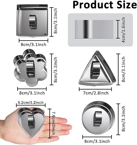 Miniatura 2 de Juego de 5 moldes para anillos de pastel, molde redondo de acero inoxidable para mousse de postre, 5 cortadores de pasteles con empujador y