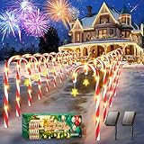 PUAIDA 24Pack Outside Christmas Decorations Solar Candy Cane Lights, Brighter 144LED Solar Christmas Pathway Lights Outdoor...