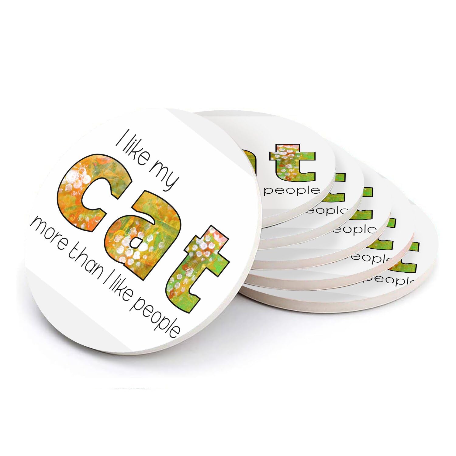 Sous-verre ronds en céramique de table 108mm lot de 6 dessous de verre motif chat humoristique