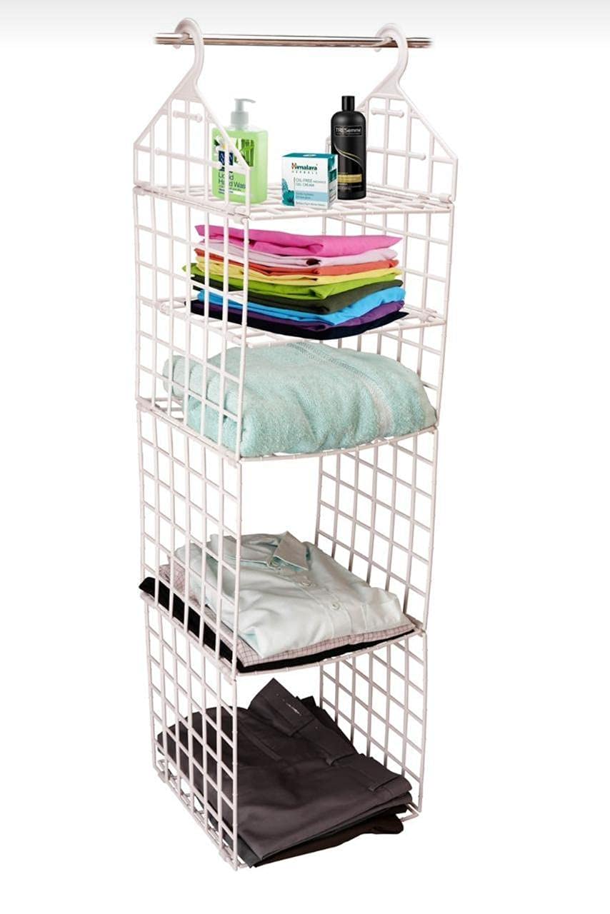 5 Layer Folding Plastic Hanging Closet Organizer for Students Wardrobe, Closets in Bedrooms, Bathroom Clothes, Toys, Books Organizer Storage Holders & Racks.