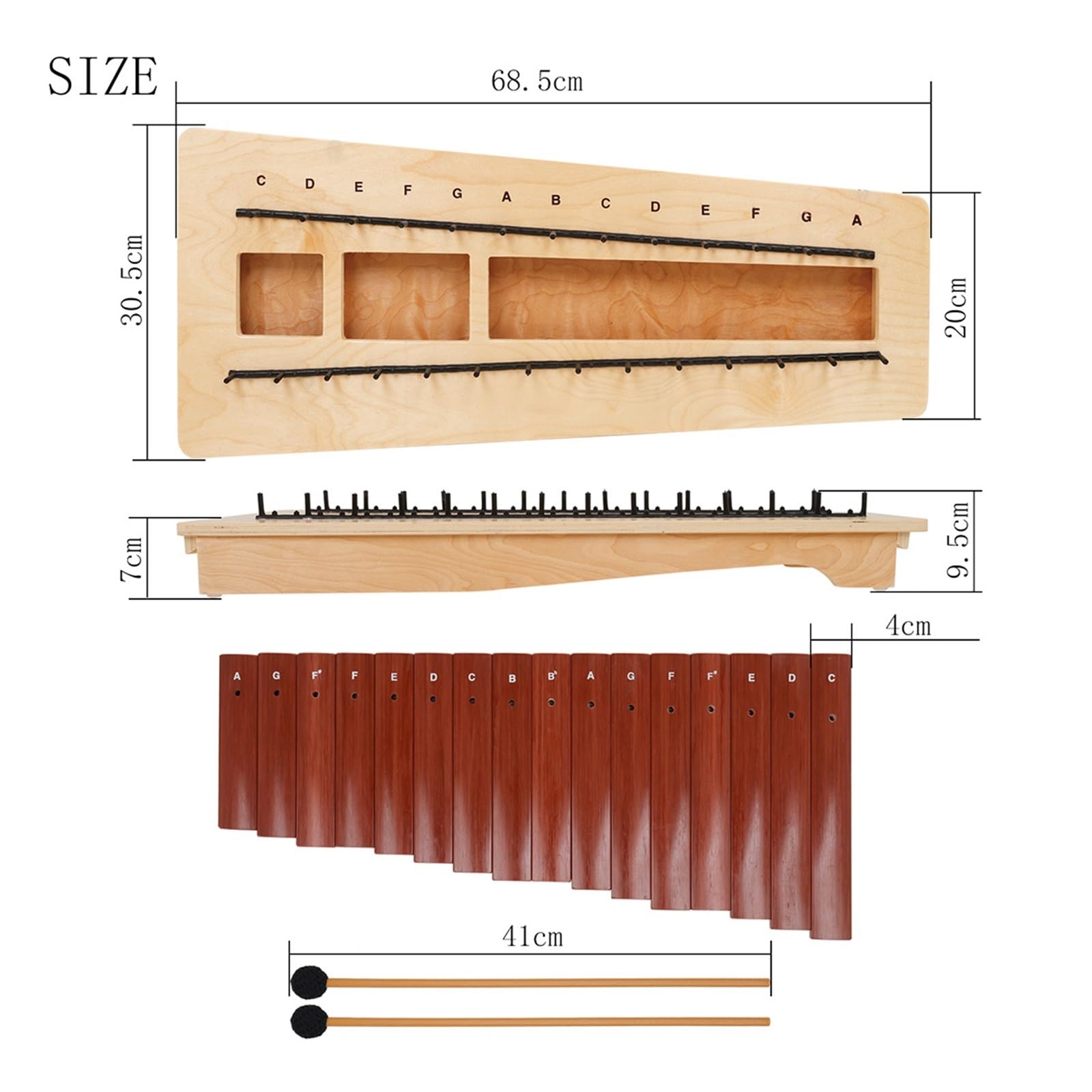 xilofono ​Legno Strumento A Percussione Xilofono con Piastra in Alluminio di Pino, Tipo Scatola Battuta A Mano A 13 Note Che Cambia Tono Medio-Alto E Basso