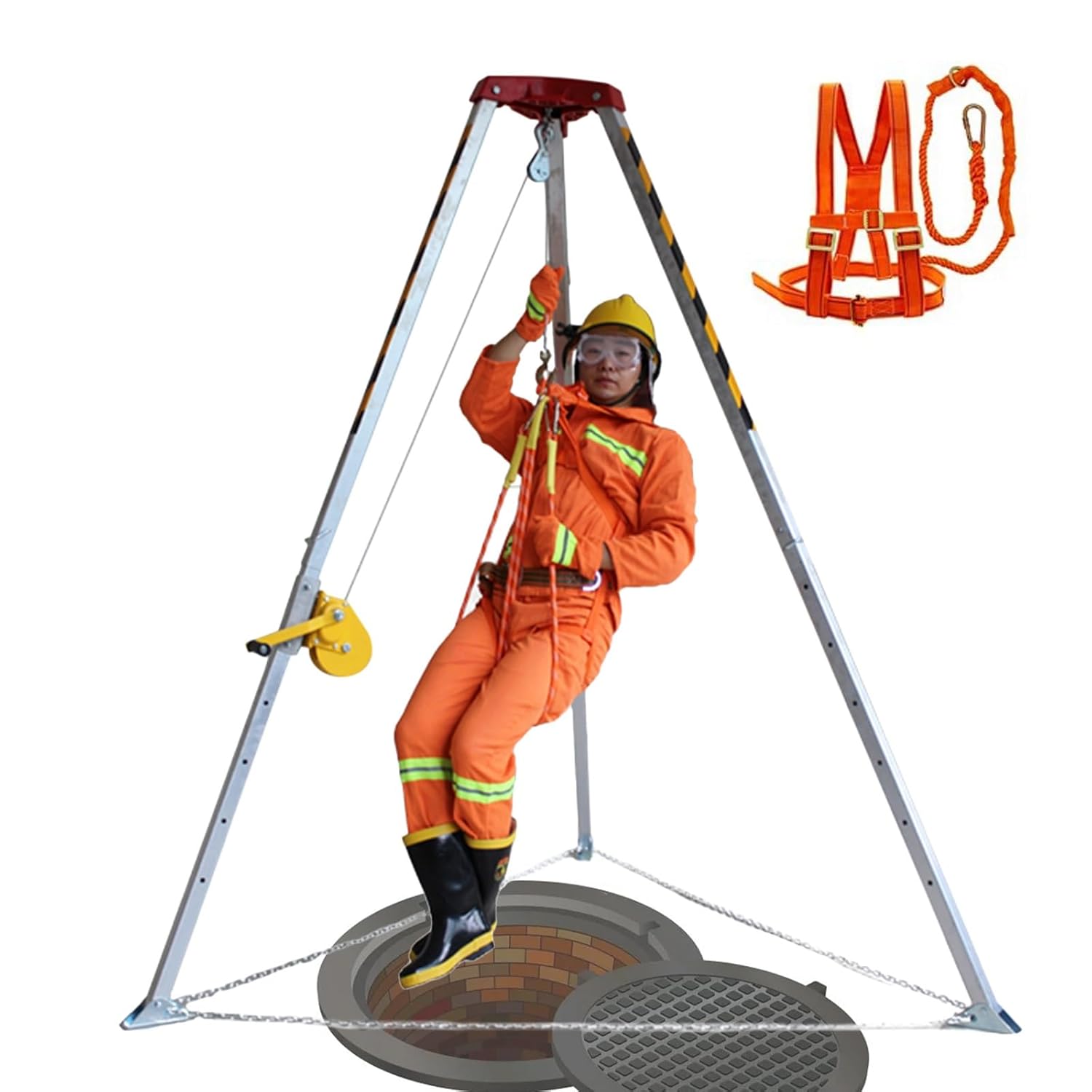 Emergency Tripod Confined Space Entry Kit for Sewers Manholes Adjustable Height Lifting Rescue Equipment with Retractable Legs Carry