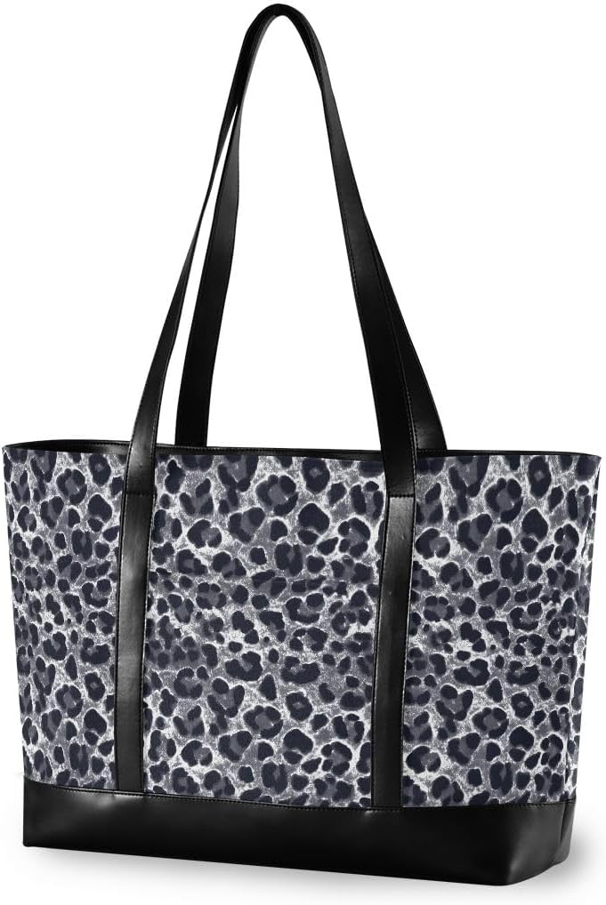 ALAZA Snow Leopard Print Gray Laptop Tote Bag for Woman 15.6 inch Laptop Organizer Bag Teacher Work Purse