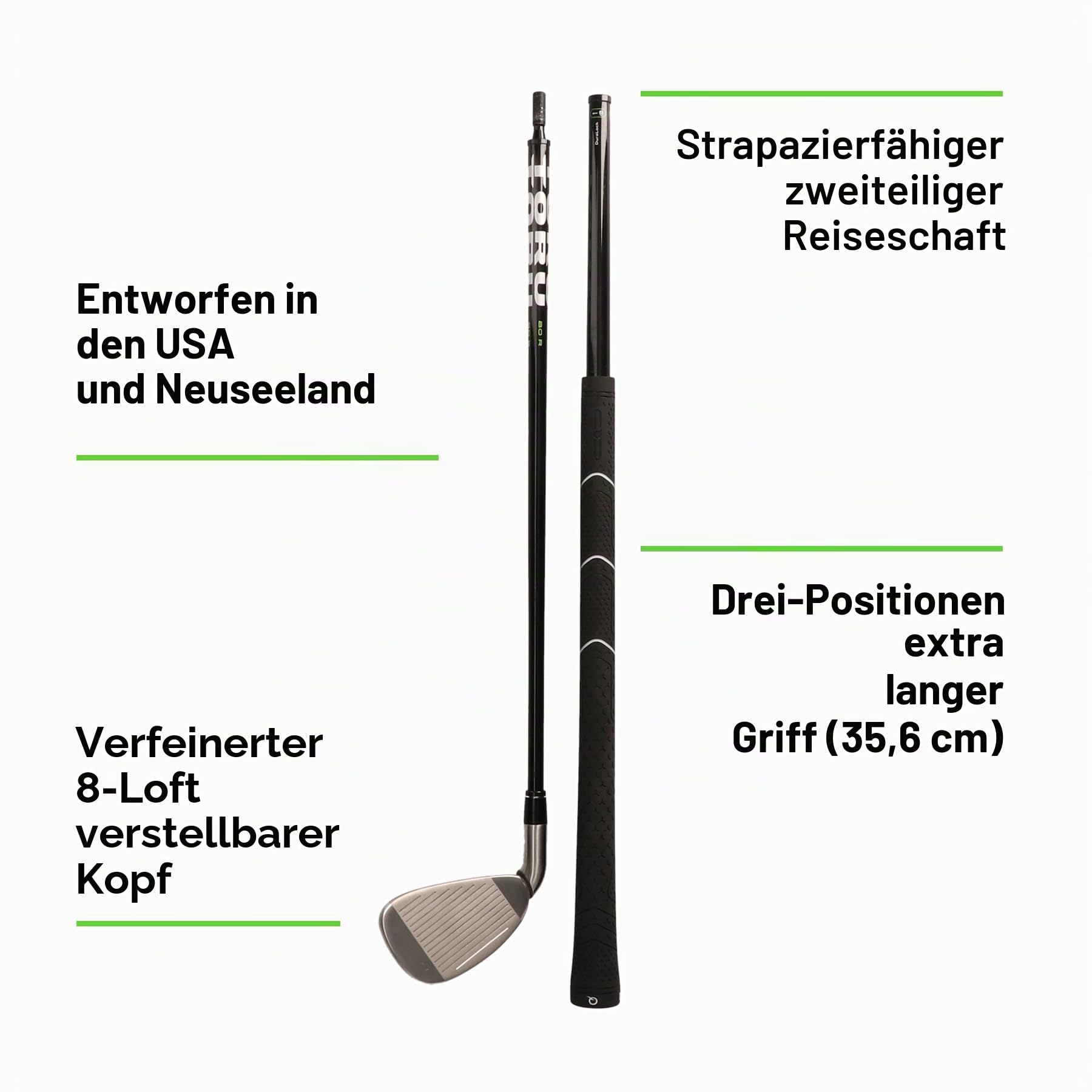 Q Gen 2 - Adjustable Golf Club - 8-in-1 Head - 4° Putter to 60° Lob Wedge - Durable 2-Part Travel Shaft - for Men & Women